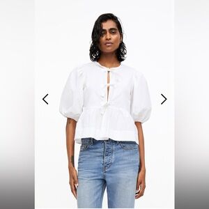 Ganni Cotton Poplin Peplum Tie Blouse